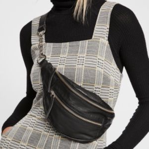 Free People RILEY chain double zipper Leather slouchy Fanny pack crossbody bag